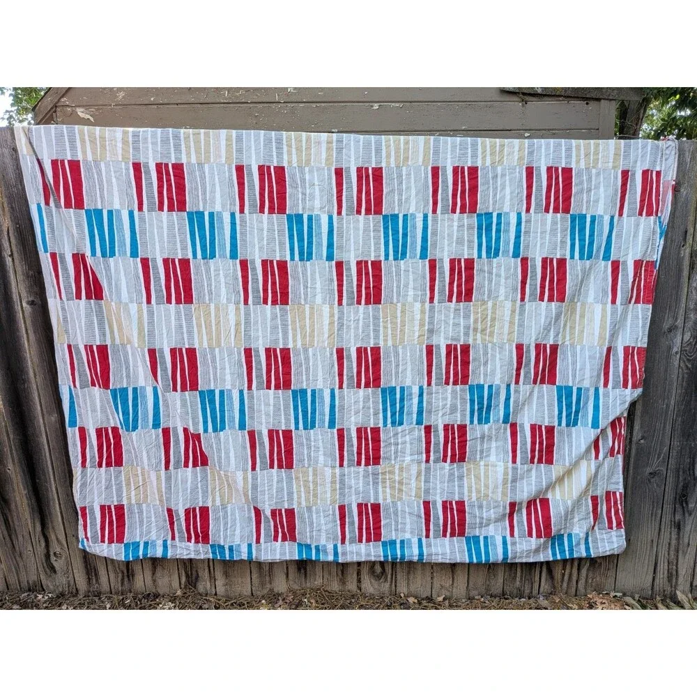 IKEA DUVET Cover + Pillow Case Red Teal Tan Geometric LAPPLJUNG RAND Full Queen